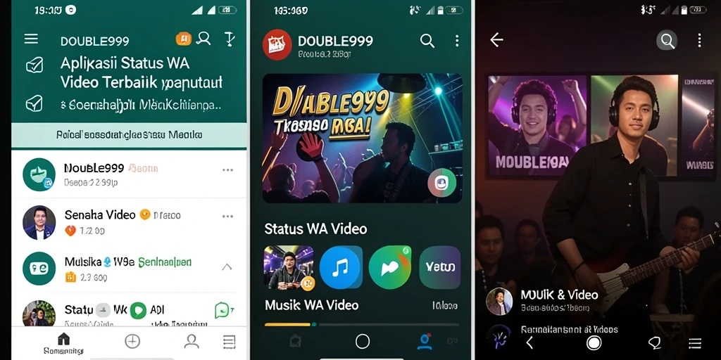 Tampilan antarmuka aplikasi DOUBLE999 untuk video status WA.