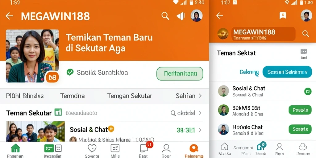 Tampilan antarmuka MEGAWIN188 untuk menemukan teman sekitar.