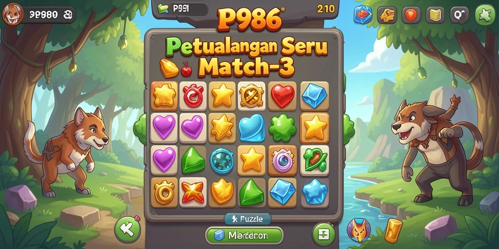 Antarmuka menarik dan penuh warna dari game Puzzle Match-3.